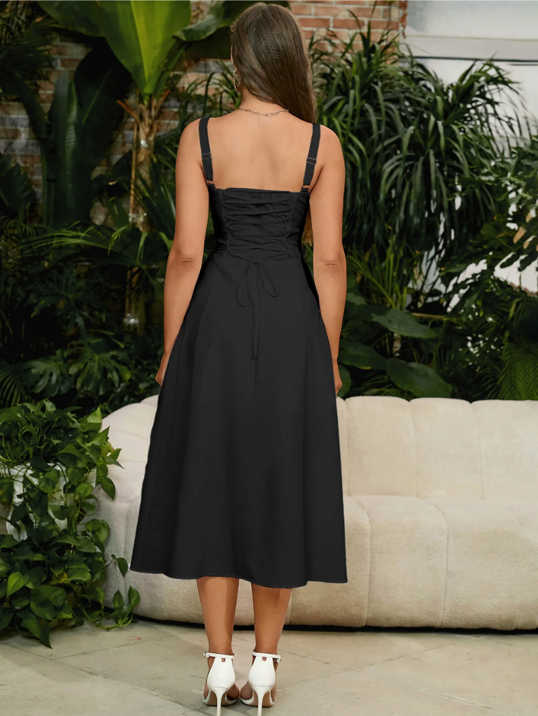 Ruched Bodice Split Thigh Cami Dress