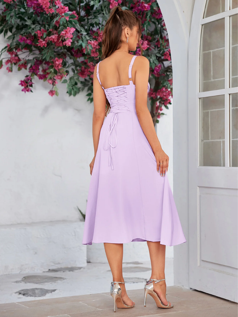 Ruched Bodice Split Thigh Cami Dress