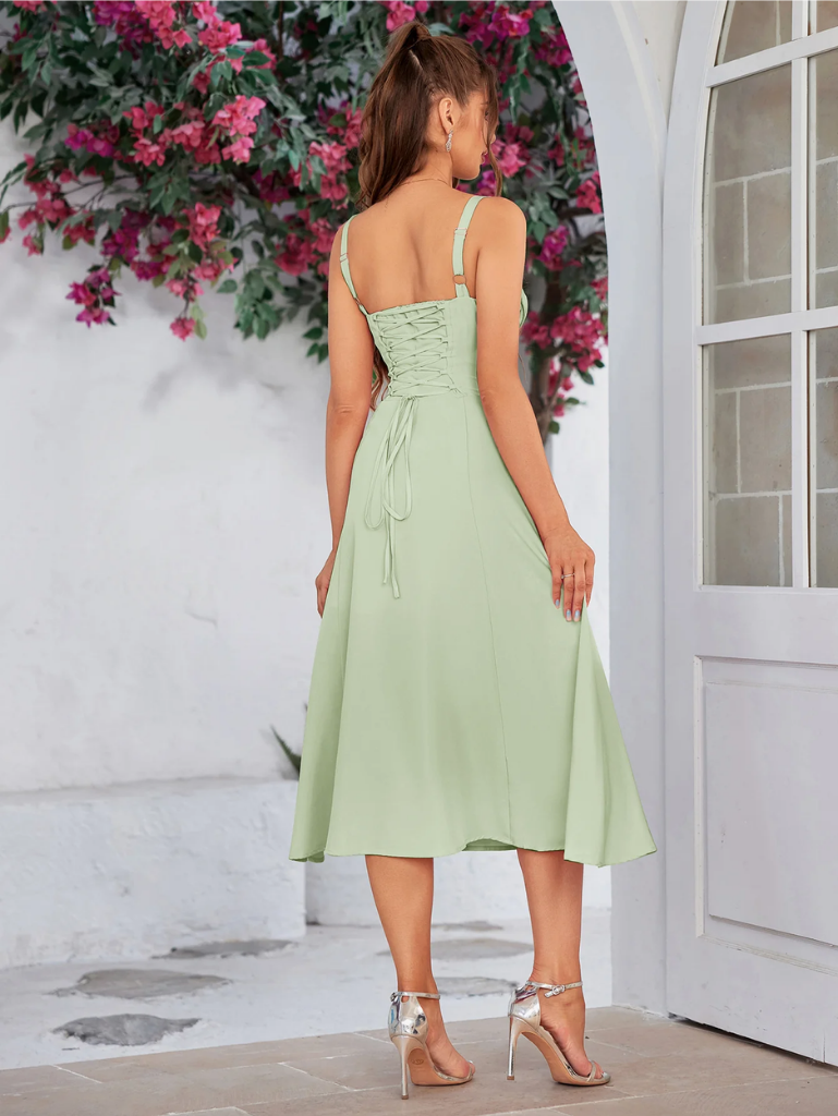 Ruched Bodice Split Thigh Cami Dress