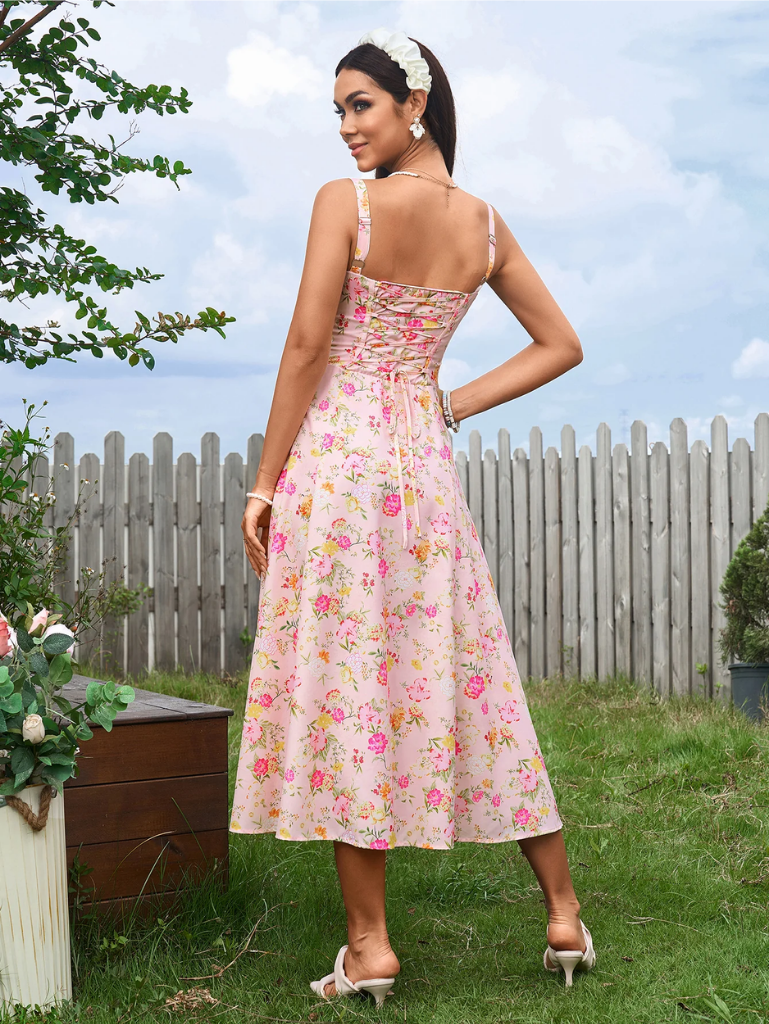 Ruched Bodice Split Thigh Cami Dress