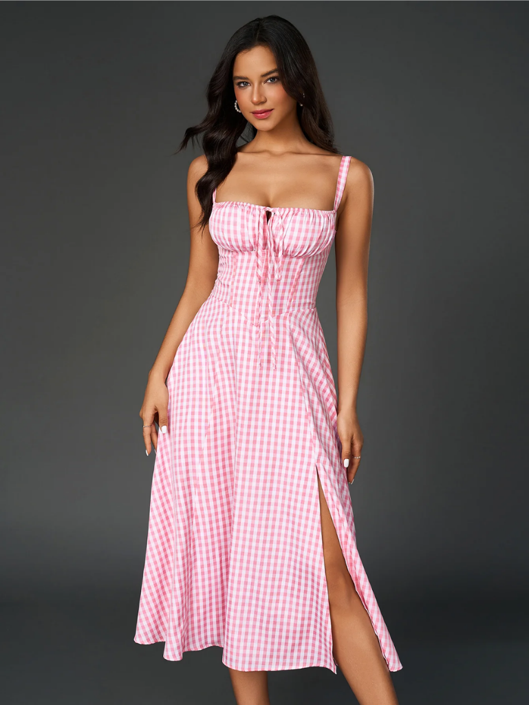 Ruched Bodice Split Thigh Cami Dress