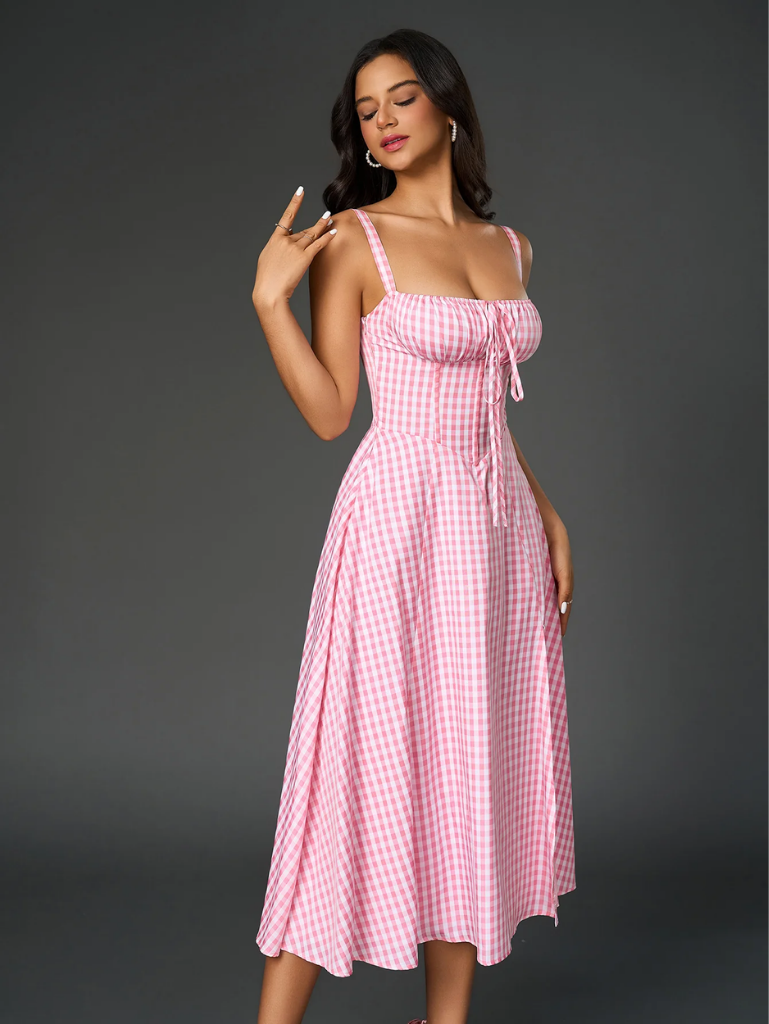 Ruched Bodice Split Thigh Cami Dress