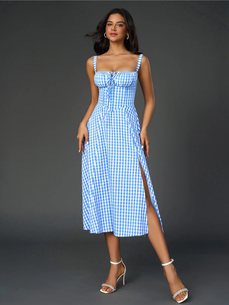 Ruched Bodice Split Thigh Cami Dress