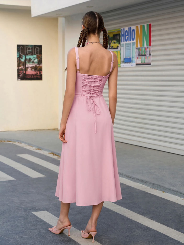 Ruched Bodice Split Thigh Cami Dress